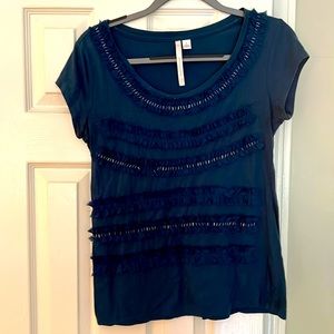 Lauren Conrad cotton short sleeve t-shirt. Ruffles and silver “staples”.
